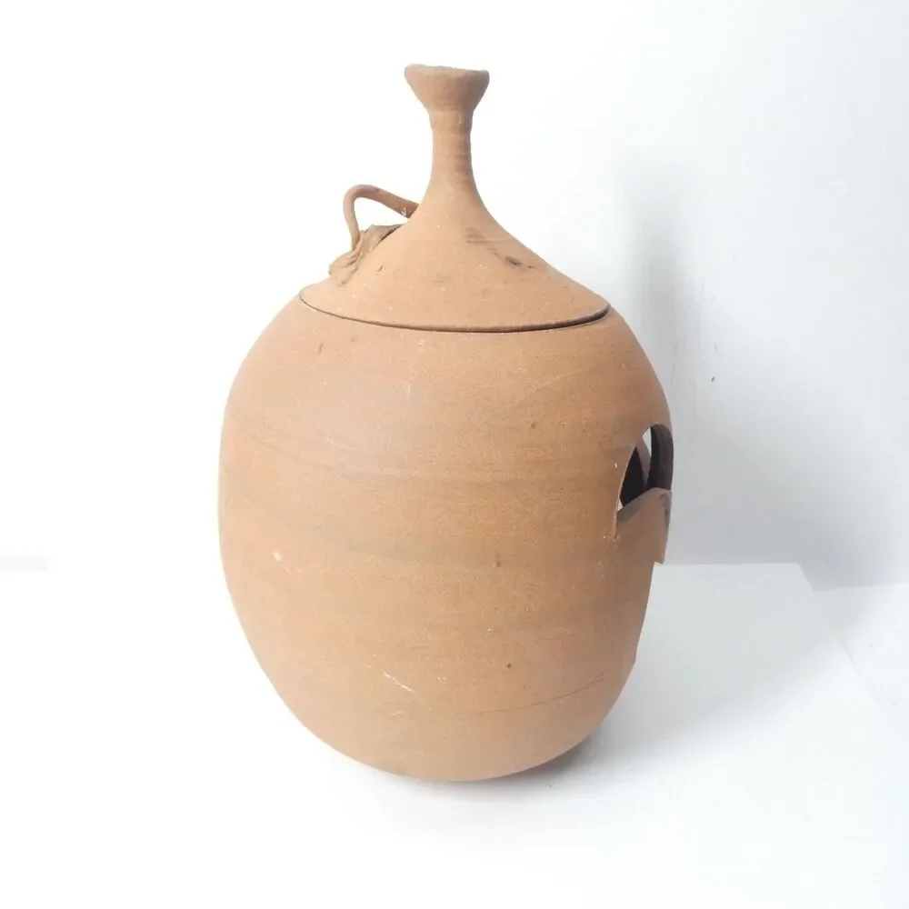 Terra Cotta Pumpkin Jack O Lantern Candle Holder Signed Clay Pottery Handmade